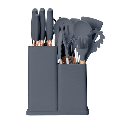 19-Piece Cooking Utensils and Knife Block with Mini chopping board