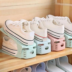 4 Adjustable Shoe Slots Organizer Shoe Space Saver Double Deck