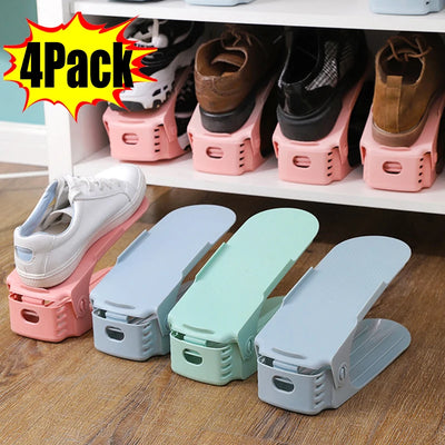 4 Adjustable Shoe Slots Organizer Shoe Space Saver Double Deck