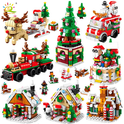 6IN1 Christmas Elk Deer Santa Claus Building Blocks Snow City