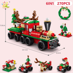 6IN1 Christmas Elk Deer Santa Claus Building Blocks Snow City