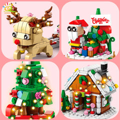 6IN1 Christmas Elk Deer Santa Claus Building Blocks Snow City