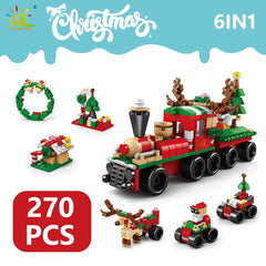 6IN1 Christmas Elk Deer Santa Claus Building Blocks Snow City