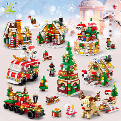 6IN1 Christmas Elk Deer Santa Claus Building Blocks Snow City