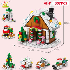 6IN1 Christmas Elk Deer Santa Claus Building Blocks Snow City