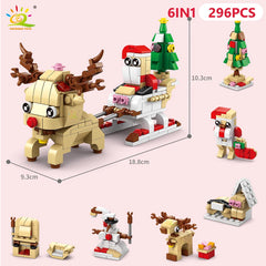 6IN1 Christmas Elk Deer Santa Claus Building Blocks Snow City