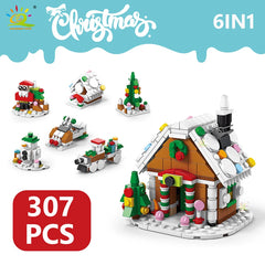 6IN1 Christmas Elk Deer Santa Claus Building Blocks Snow City