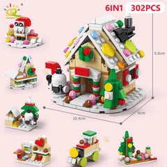 6IN1 Christmas Elk Deer Santa Claus Building Blocks Snow City