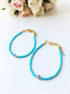 Evil Eye Turquoise Bead Bracelet, Seed Beads Bracelet