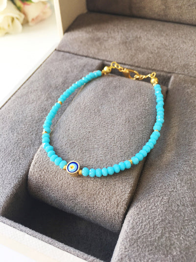 Evil Eye Turquoise Bead Bracelet, Seed Beads Bracelet